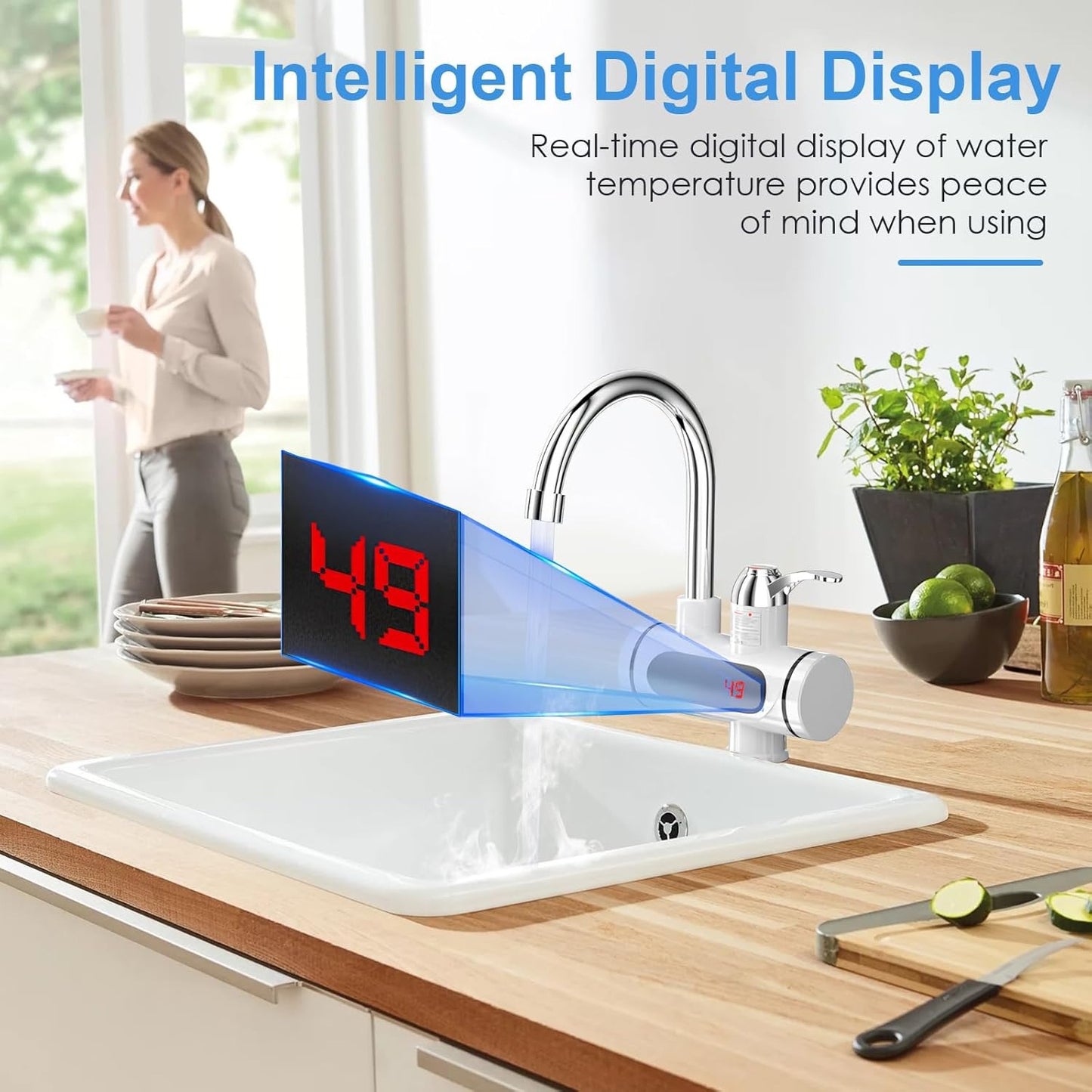 Water Heaters Faucet Fast Hot Water Tap with LED Digital Display for Kitchen & Bath