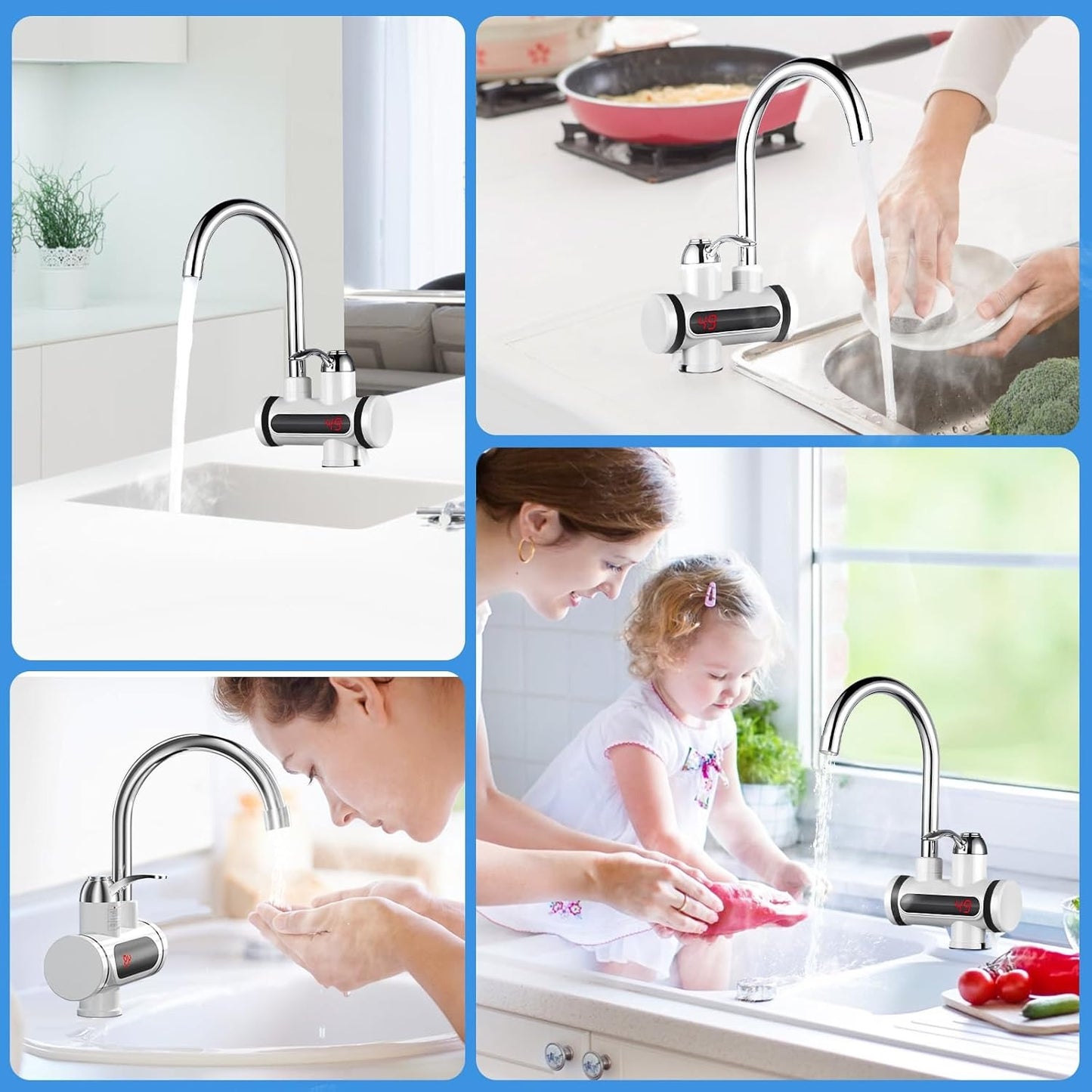 Water Heaters Faucet Fast Hot Water Tap with LED Digital Display for Kitchen & Bath