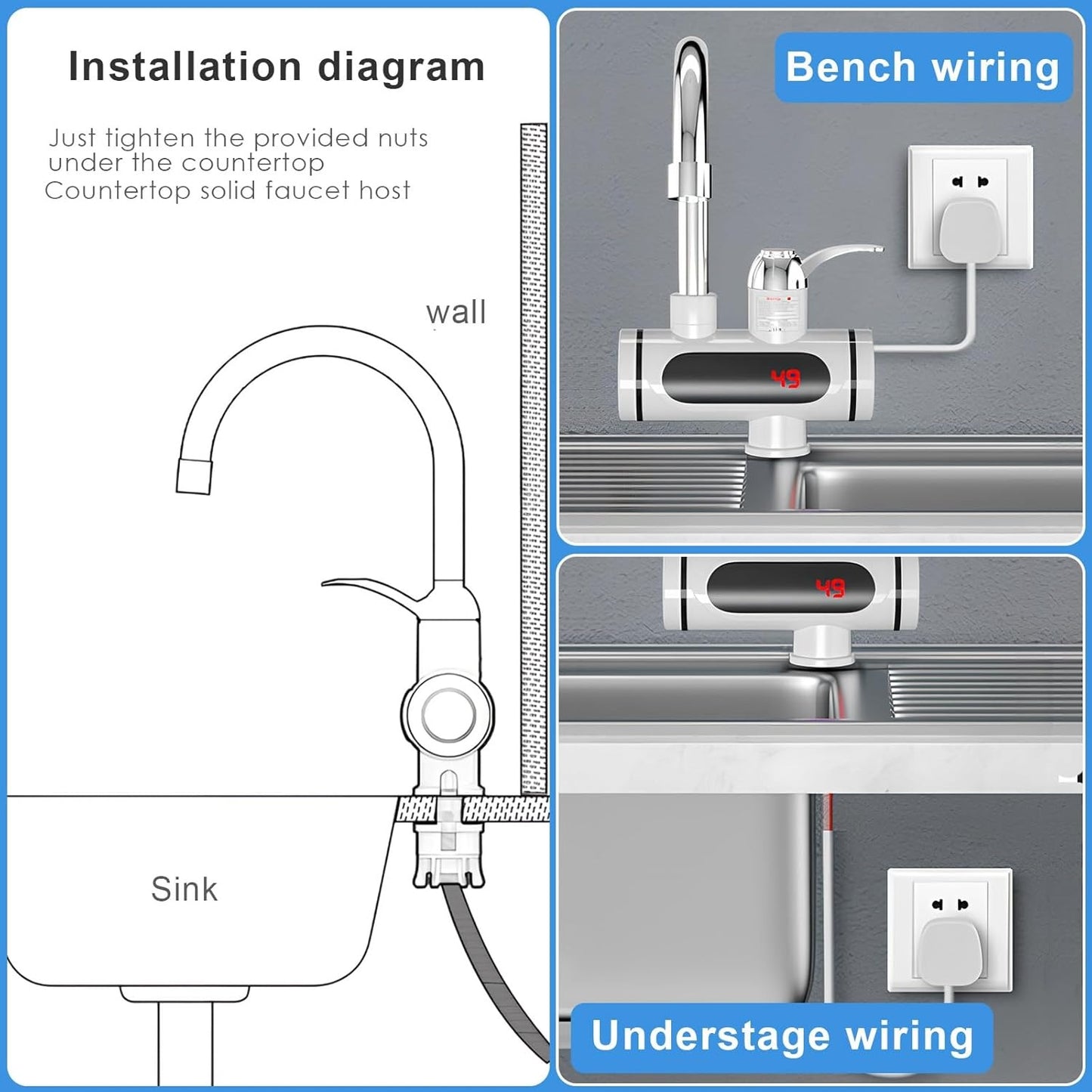 Water Heaters Faucet Fast Hot Water Tap with LED Digital Display for Kitchen & Bath